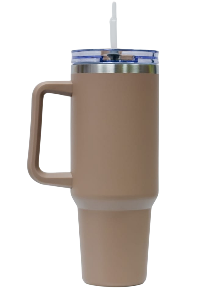 Arrowtown Brown 40oz Insulated Travel Tumbler with Handle, Straw, and Spill-Proof Lid