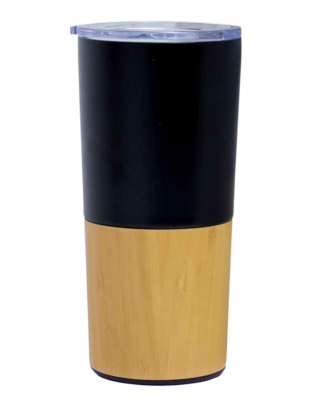 Eco-Style Black & Bamboo Insulated Thermal Mug (Tumbler) with Clear Lid
