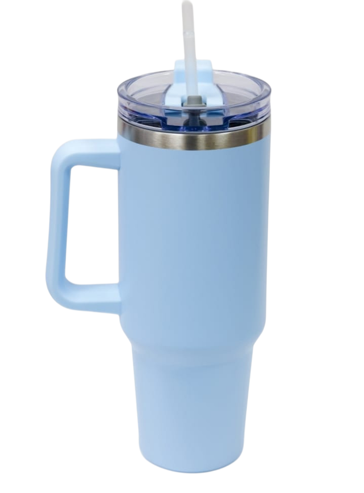Vibrant Regent Saint Blue 40oz Insulated Travel Tumbler with Handle, Straw, and Spill-Proof Lid
