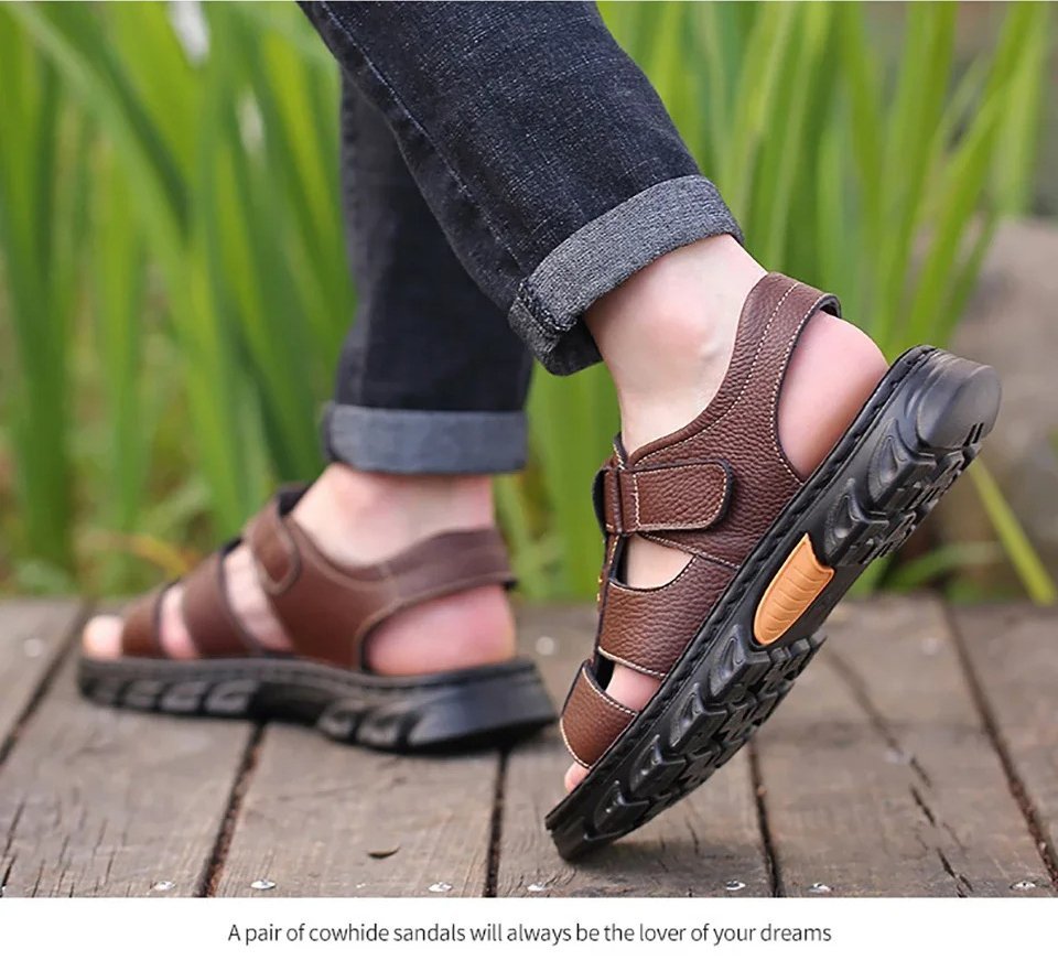 Italian Style Open shoes Outdoor Ergonomic Non-slip Thick-soled Cowhide Leather Men Sandals - Image 11