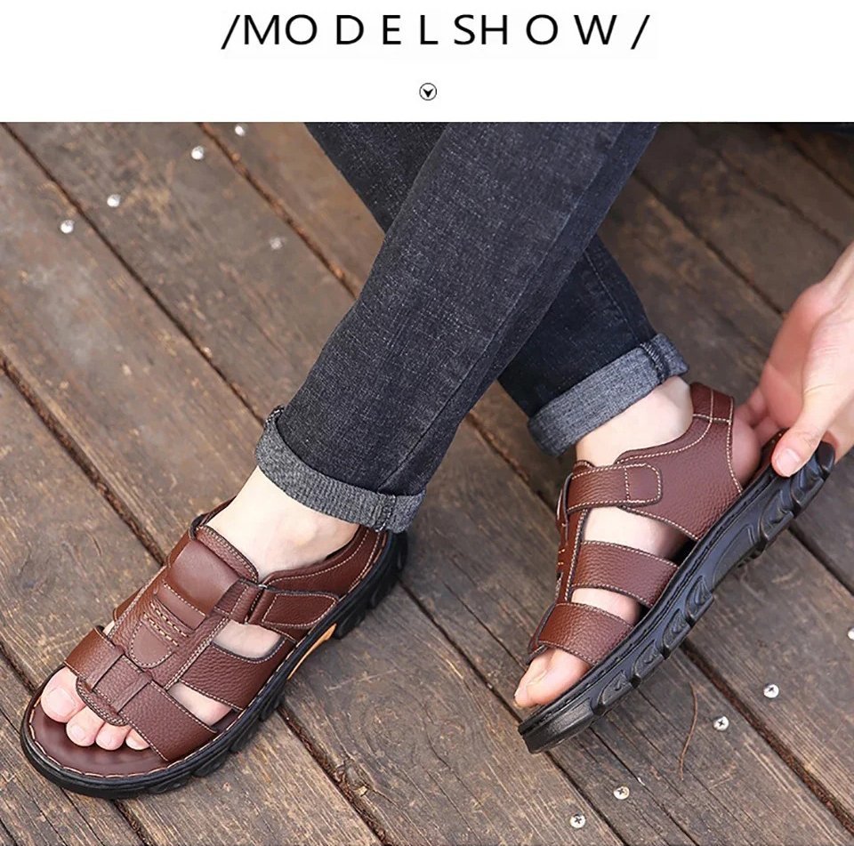 Italian Style Open shoes Outdoor Ergonomic Non-slip Thick-soled Cowhide Leather Men Sandals - Image 3