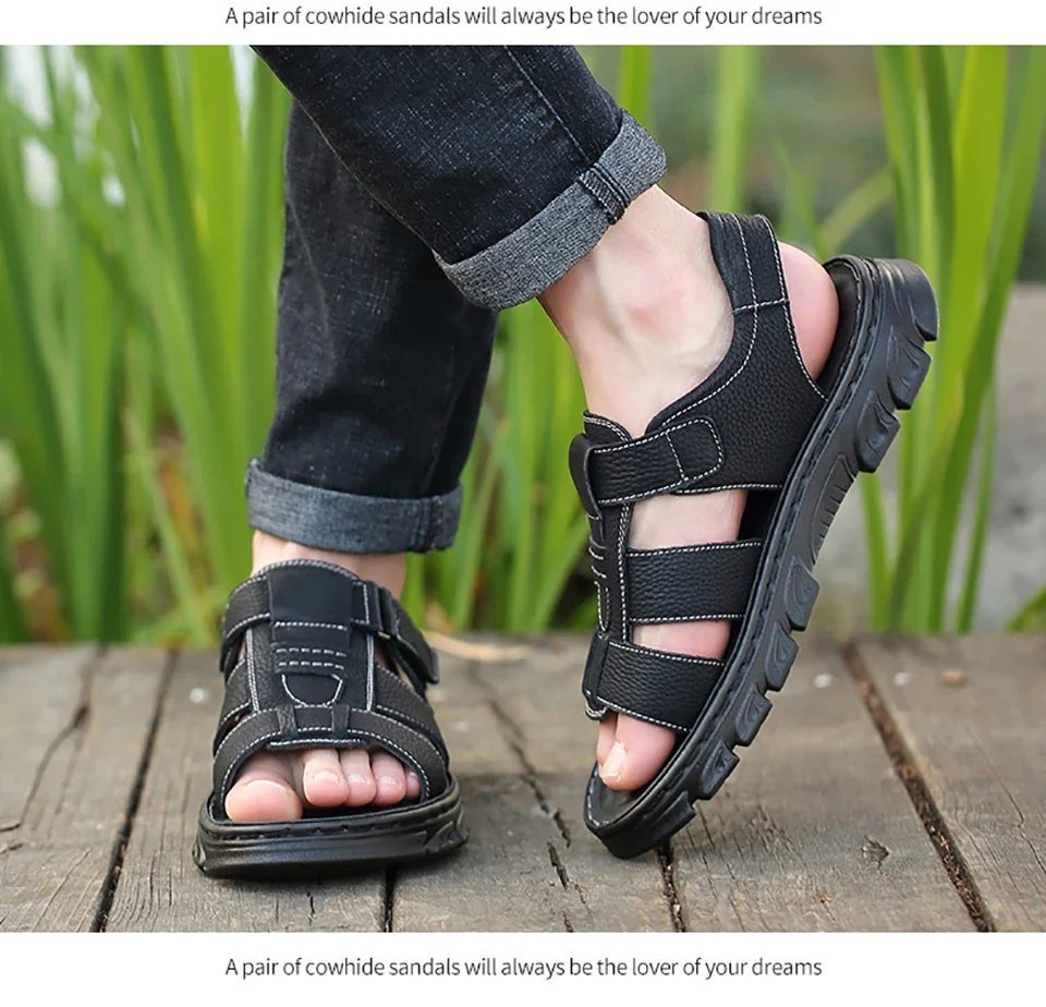 Italian Style Open shoes Outdoor Ergonomic Non-slip Thick-soled Cowhide Leather Men Sandals - Image 4