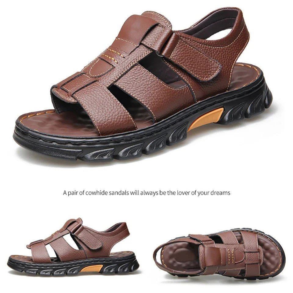 Italian Style Open shoes Outdoor Ergonomic Non-slip Thick-soled Cowhide Leather Men Sandals - Image 12