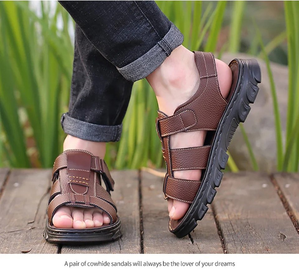 Italian Style Open shoes Outdoor Ergonomic Non-slip Thick-soled Cowhide Leather Men Sandals - Image 13