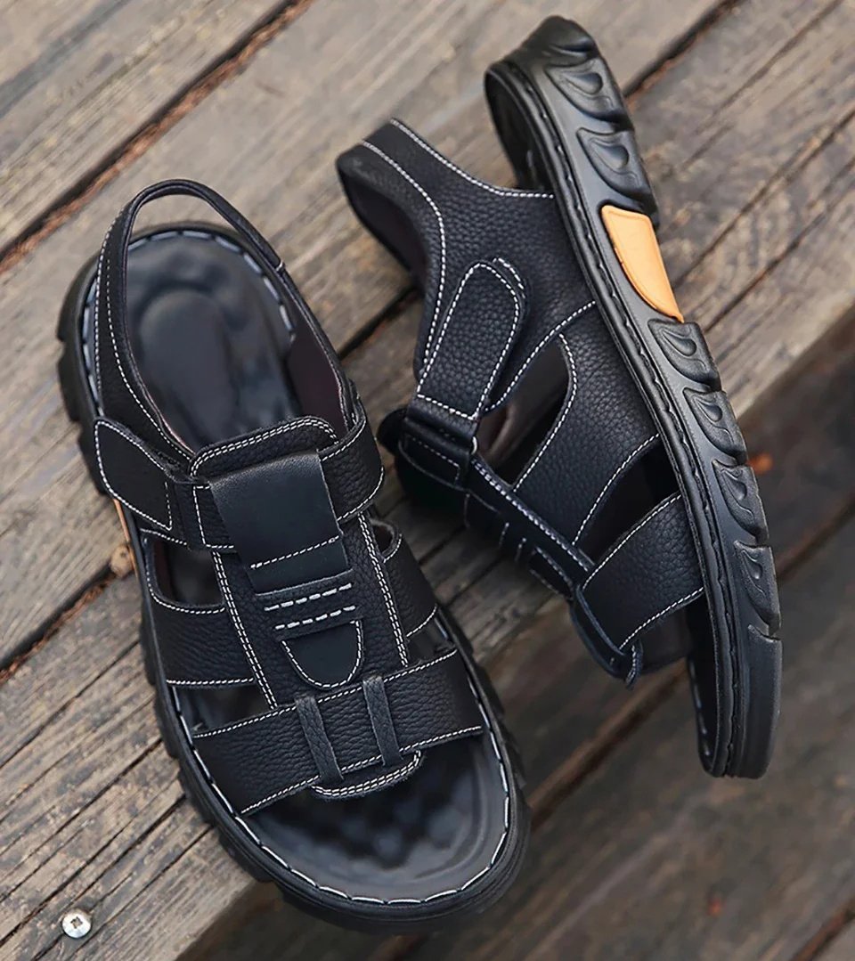 Italian Style Open shoes Outdoor Ergonomic Non-slip Thick-soled Cowhide Leather Men Sandals - Image 16