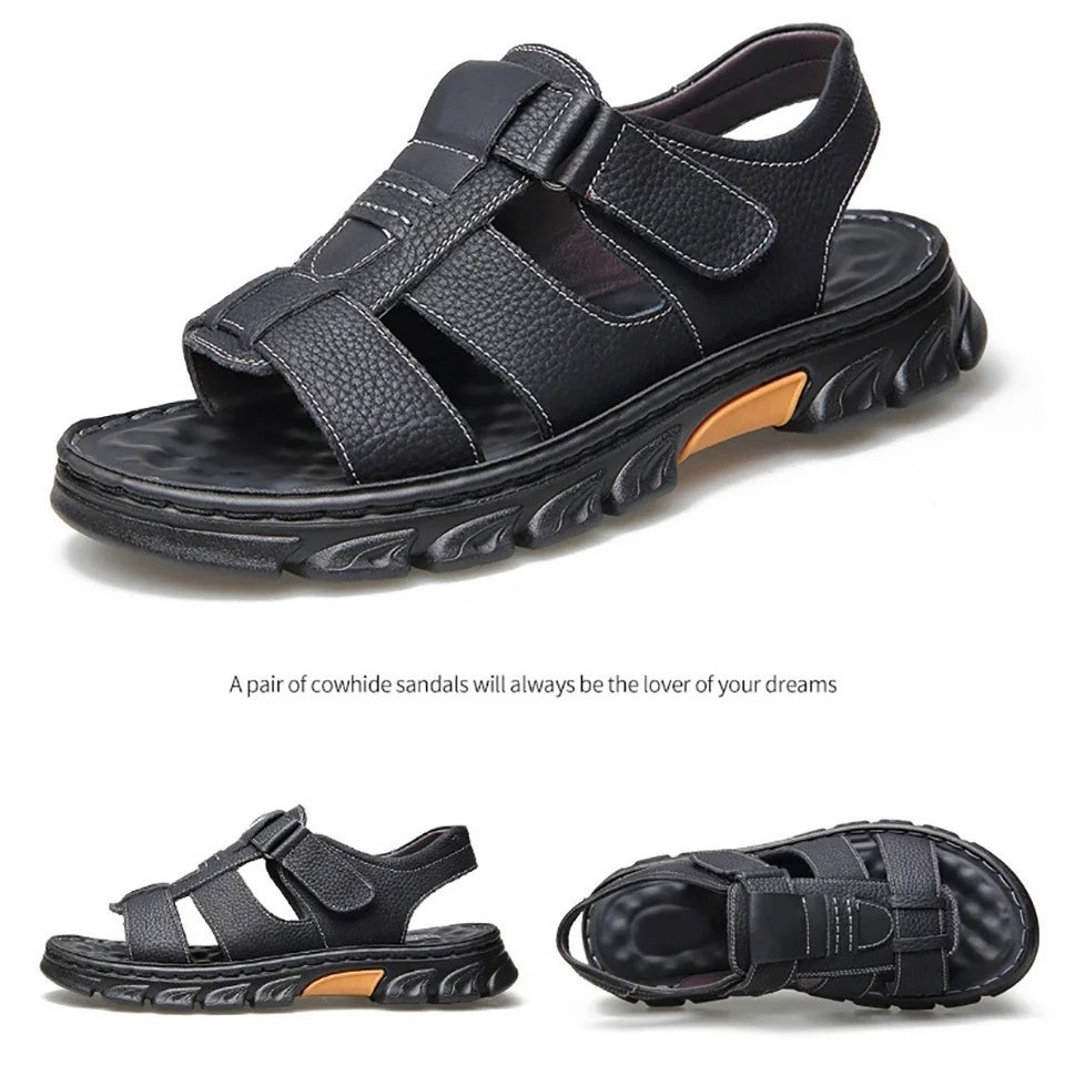 Italian Style Open shoes Outdoor Ergonomic Non-slip Thick-soled Cowhide Leather Men Sandals - Image 17