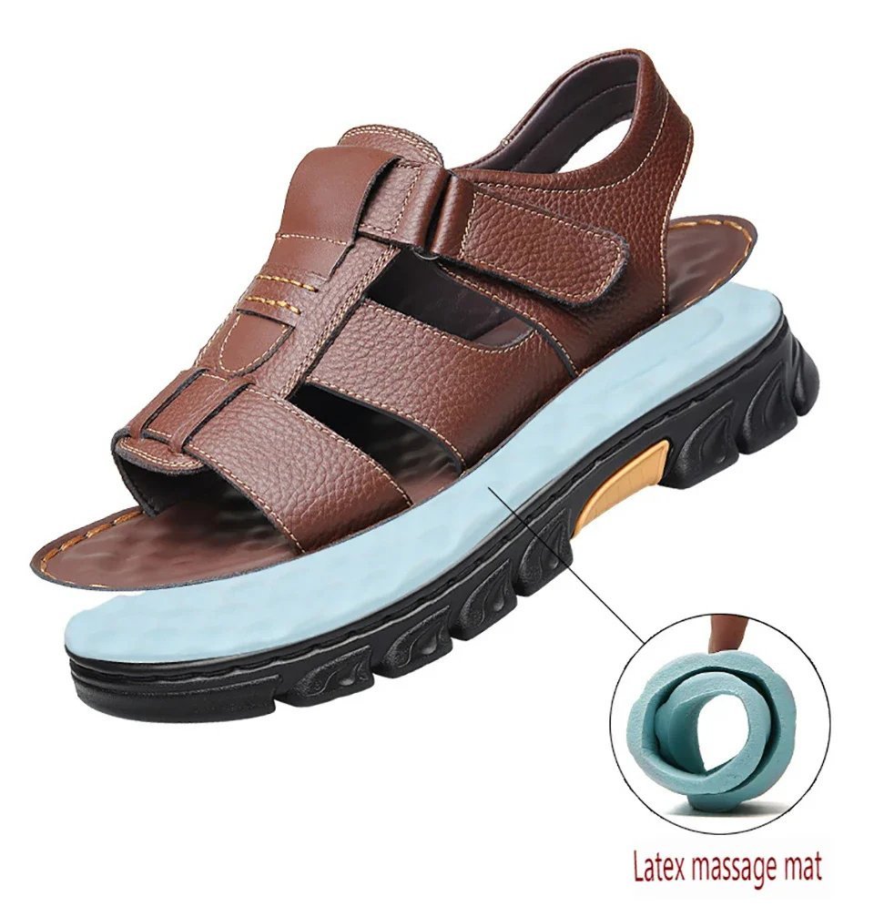 Italian Style Open shoes Outdoor Ergonomic Non-slip Thick-soled Cowhide Leather Men Sandals - Image 18