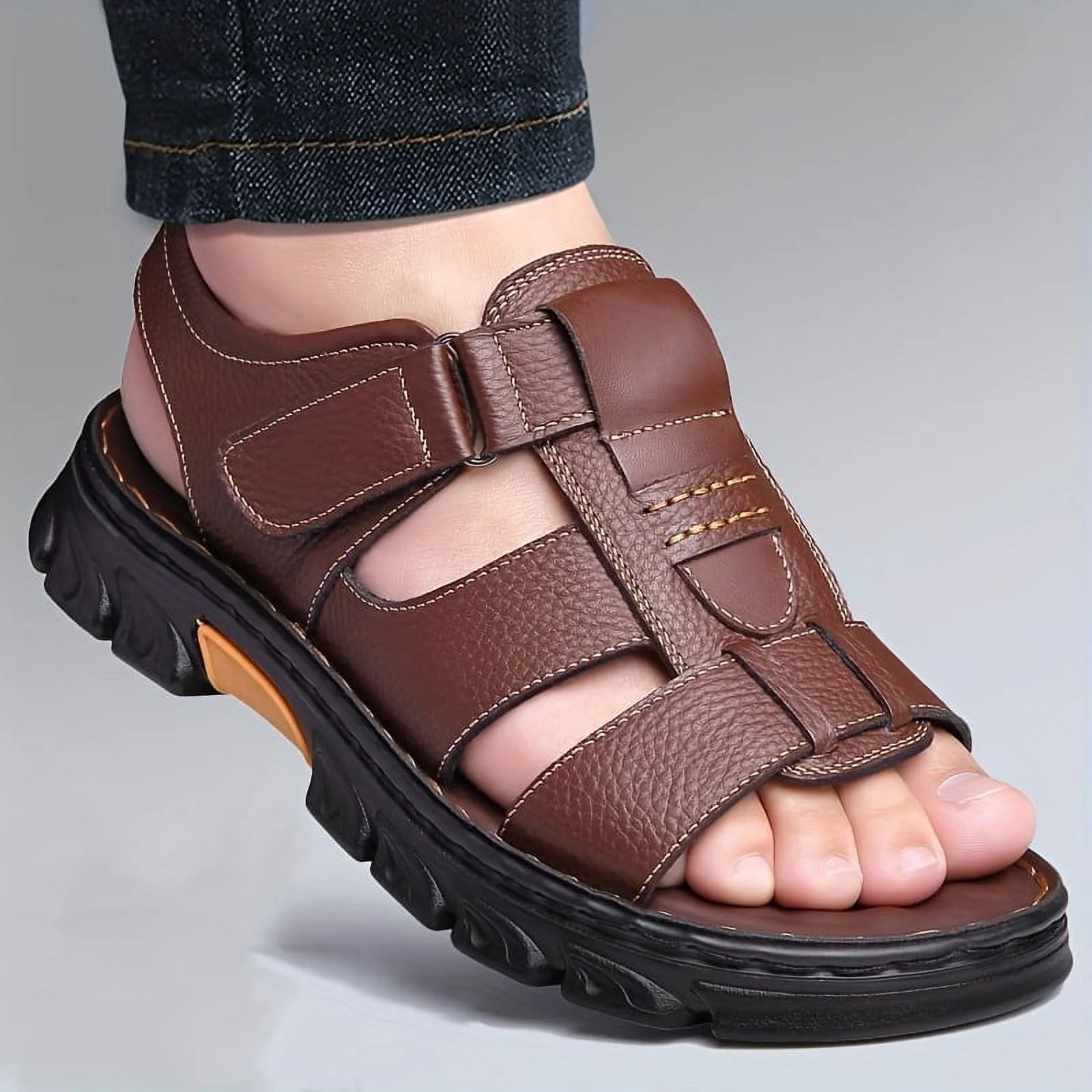 Italian Style Open shoes Outdoor Ergonomic Non-slip Thick-soled Cowhide Leather Men Sandals - Image 20
